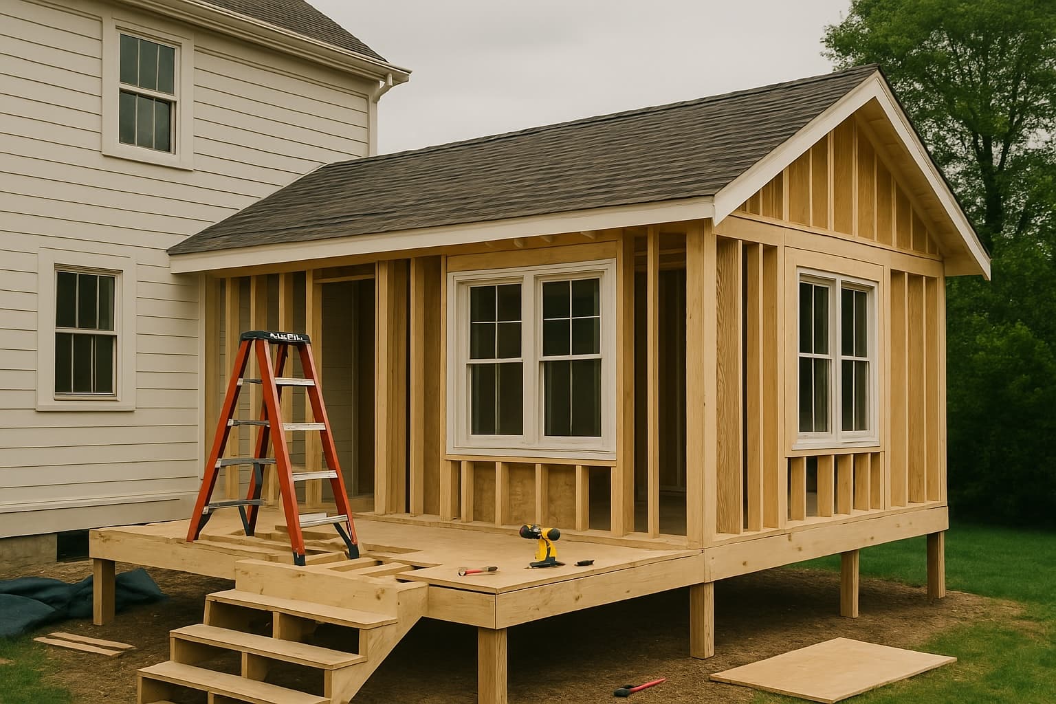 Exterior of a house with a new addition
